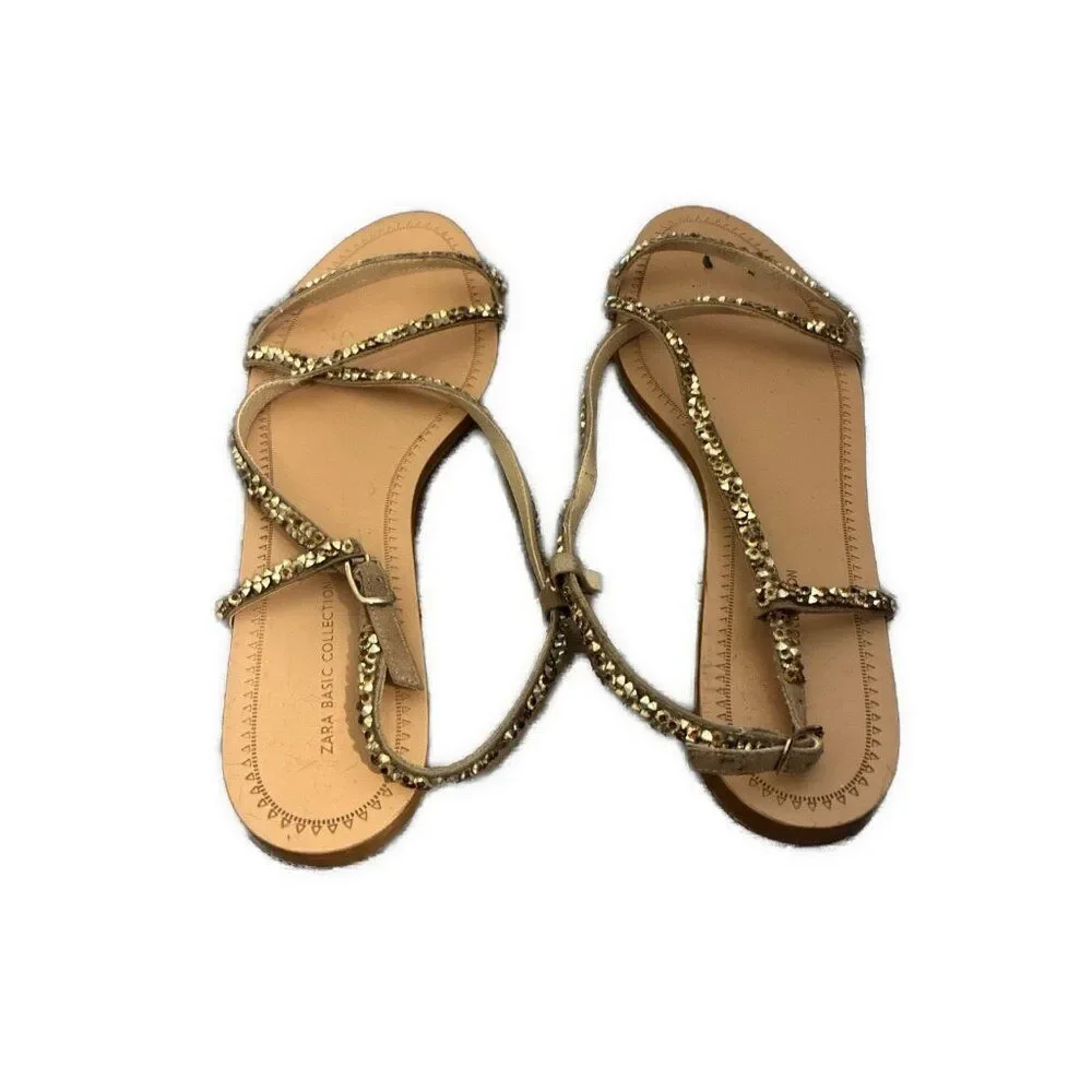 zara sandals 2604/101/111 Flat Crystal Beige Copper Silver Slingback 11 - Picture 2 of 6